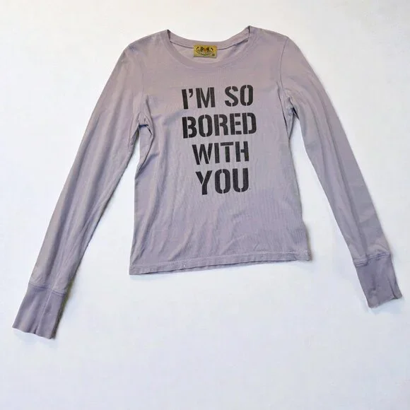 Juicy Couture Lavender Graphic Long Sleeve Tee “I’m So Bored With You” Size M - Picture 2 of 7